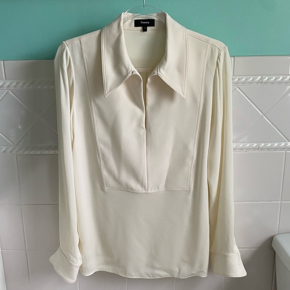 Theory Cream Popover Silk Shirt